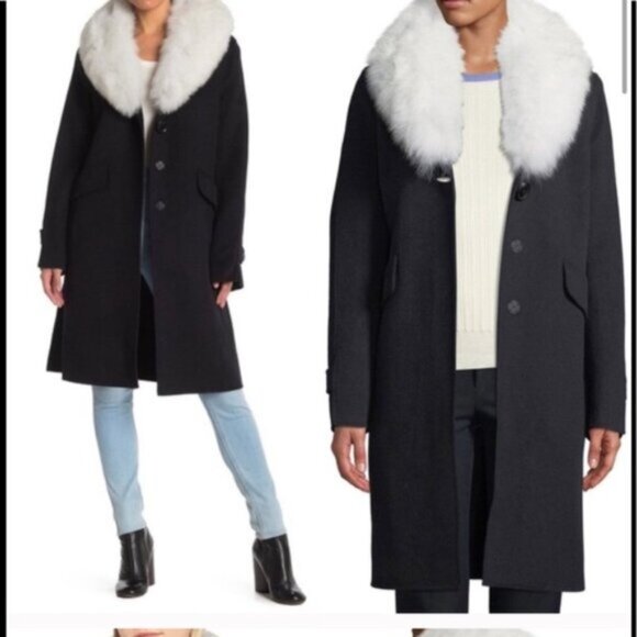 DEREK LAM 10 CROSBY New Minimalist Wool Coat Faux Fur Trim Oversized Pockets XL - Picture 3 of 16